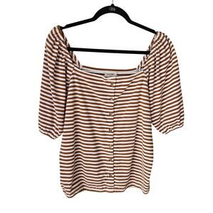 Anthropologie Striped Puff Sleeve Top Porridge Size XL